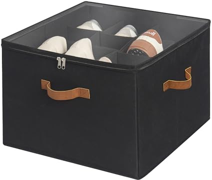 StorageWorks Schuh Organizer für Schrank, Schuhaufbewahrungsbox platzsparend für bis zu 16 Paar, Schuhaufbewahrung mit Deckel, faltbares Schuhkartons, Stoff-Schuhbox für Sportschuhe, Schwarz