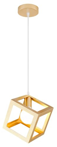 iDEGU Lámpara Colgante Moderna en Forma de Cubo Plafón Lámpara de Techo de Estilo Geométrico de Metal E27 Iluminación de Techo Vintage para Dormitorio, Salón, Restaurante - 16 cm, Dorado