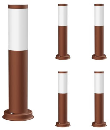 ledscom.de 5 Stück Pollerleuchte PORU braun für außen, rund, 39 cm, inkl. E27 Lampe, Energieeffizienzklasse A, gefrostet (warmweiß, 4W, 935lm)