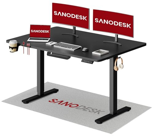 SANODESK Höhenverstellbarer Schreibtisch 140x60 cm, Schreibtisch Höhenverstellbar Elektrisch Ergonomischer Steh-Sitz Tisch Computertisch mit Memory-Funktion(Schwarz)