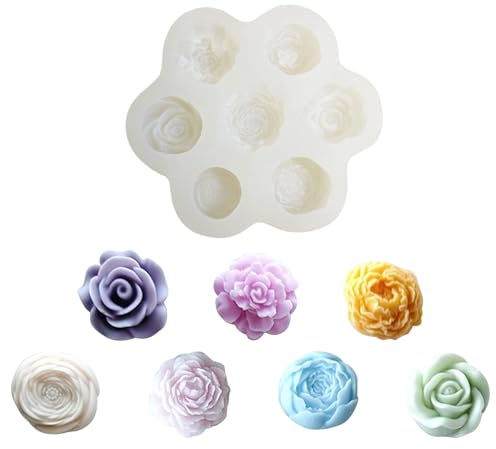 Flower Silicone Mold,7 Cavity Rose Peony Chocolate Mold,3D Floral Epoxy Resin Casting Mould for Candle Soap Cake Cupcake Candy Making