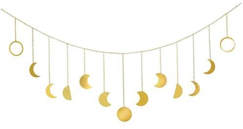 Mondgirlande, Mondphase Wand Hängende Dekor Girlande Monde Hängende Kunst Ästhetische Dekoration Mädchen Zimmer Banner für Home Apartment Office, Party Geburtstagsgeschenk (Gold)