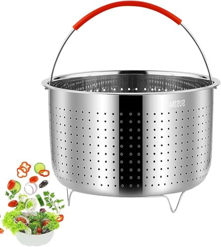 Dampfgarer Einsatz, 304 Edelstahl Dampfgarer, Außendurchmesser 17,6 cm, Kleiner Dampfgarer, Edelstahl Dampfeinsatz mit Silikon Griff, für Dünsten von Früchte Eier Gemüse, Töpfe, Kochtöpfe, 3L