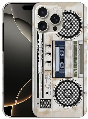 GlamCase for iPhone 16 Pro, iPhone 16 Pro Case - Vintage Radio Cassette Recorder Design Printed Slim & Sleek Cute Plastic Hard Protective Designer Back Phone Case/Cover for iPhone 16 Pro White