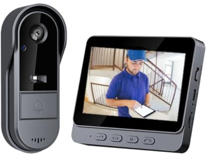 Winnes Timbre de Video inalámbrico con cámara de videoportero Digital con Ojo de Gato y Monitor con visión Nocturna HD para Seguridad del hogar (24A08016)