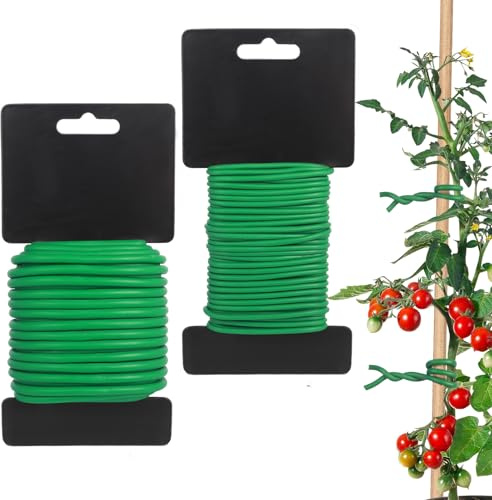 Figarge Pflanzendraht Grün 2 Stück Gartendraht 3mm & 5mm X 10 M Wickeldraht Bindedraht, Pflanzendraht Gummiert Blumendraht für Sichert und Schützt Blumen, Gemüse, Bäume und Gartenarbeiten