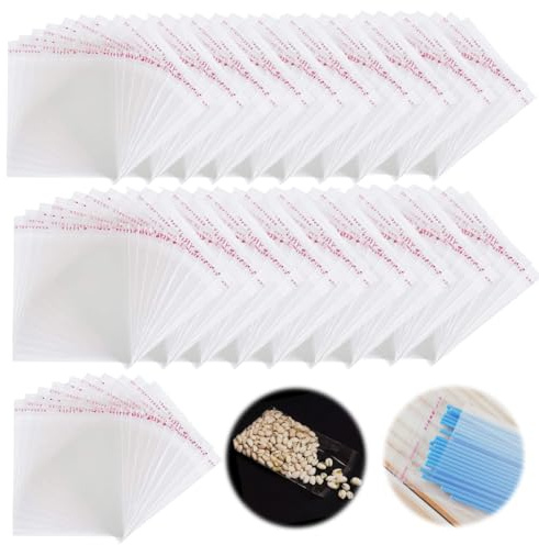 EIYVPRA 200 Stück Tütchen Selbstklebend 9x10+3cm Cellophantüten OPP Tütchen Transparent Kleine Tüten für Süßigkeiten Plastiktüten für Keksen Süßigkeiten Schmuck Kindergeburtstage