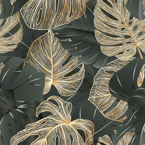 Yullpaper Carta da parati Giungla Nero Oro Arancione Pellicola decorativa per mobili Motivo Carta da parati Soggiorno Camera da letto Pellicola adesiva per mobili Retro Carta da parati Foglie