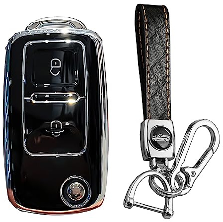 KUNIO Schlüsselhülle für VW MK4 Amarok Polo Golf 4 5 6 Bora für Jetta Transporter T5 Autoschlüssel Schutz TPU Schlüsselcover Schlüsselanhänger Klappschlüssel 2 Tasten A Schwarz