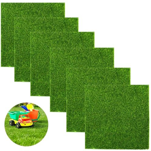 KSVFTB 6 Pcs Fake Grass, 15cm x 15cm Artificial Grass, Miniature Lawn Life-Like Fairy Artificial Turf Garden Mat for Craft, Imitation Sod for Modelling, Dolls House, Fake Garden Lawn Ornament
