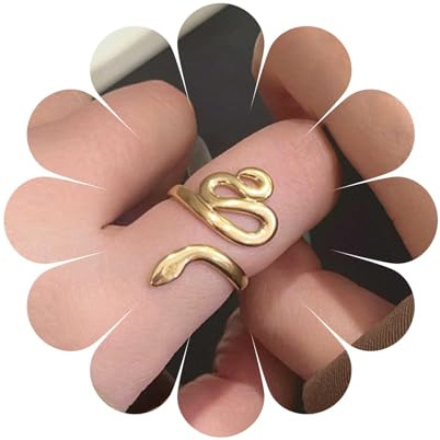 Aneneiceera Vintage Lange Schlange Ring Gold Spirale Schlange Ring Schlange Öffnung Finger Ring Punk Reptil Schlange Ring Einstellbar Erklärung Ring Schmuck Für Frauen (Gold)