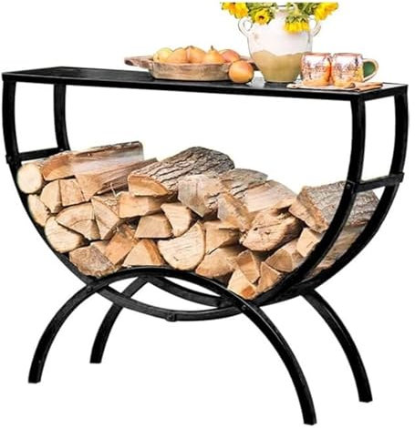 MEMEM Table sur Pied en Fer Noir sur Pied for Bois de Chauffage, étagère de Rangement en Bois for extérieur, Table d'entrée multifonctionnelle(100cm)