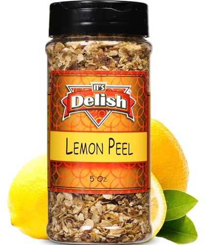 Dried Lemon Peel Pieces by Its Delish, 5 Oz Medium Jar | Lemon Zest Citrus Fruit Peels for Tea, Baking, Seasoning Spice Blends and Lime Flavoring and Lemony Flavor | Vegan, Kosher