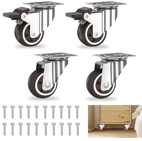 Resszo 4 Ruote per Mobili 25mm, Rotelle per Mobili 120kg +20 Viti, Ruote per Carrello (2 con Freno+2 Senza) per Spostare Mobili