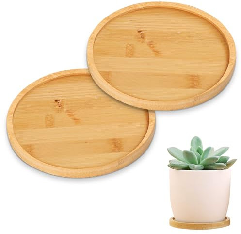Runde Bambus-Blumentopf-Tabletts 15,5 cm Blumentopf-Tabletts, rundes Tablett, Blumentopf-Untersetzer, Topfuntersetzer für Pflanzen für drinnen und draußen, Garten, Serviertablett aus Holz für