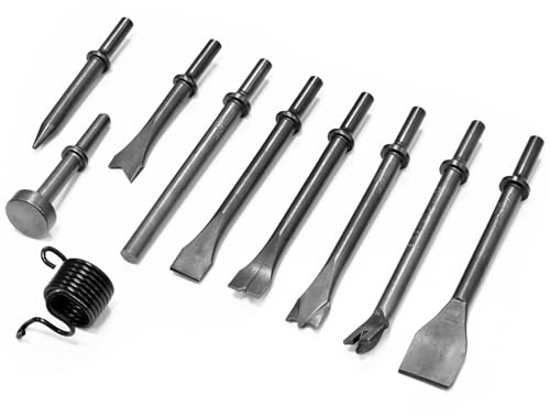 Socpuro 10Pcs Air Hammer Bits Set, Pneumatic Chisel Tools with Spring, Air Hammer Punch Chipping Bits for Tile Masonry Concrete Stone Demolition