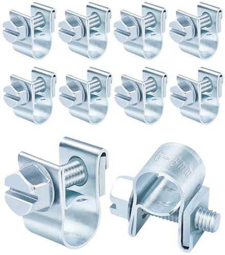 Jeboler 10 Pcs Small Hose Clips 6-8mm, Mini Fuel Line Pipe Hose Clamp, Adjustable Fuel Injection Style Repair Clamp, Zinc Plated Tube Clamps for Automotive Diesel Petrol Pipe