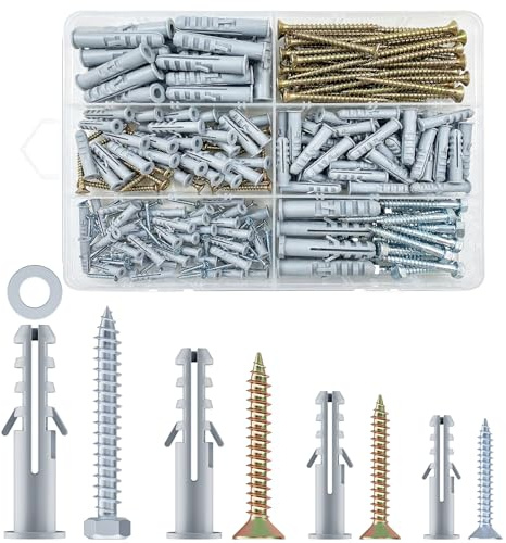Urtioty 188Pcs Wall Plugs and Screws Set, Heavy Duty M5 M6 M8 M10 Screws and Plastic Wall Anchors Kit for Brick, Plasterboard, Concrete, Masonry, TV Bracket & Curtain Rail