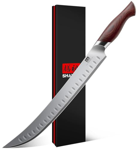 SHAN ZU Cuchillo Jamonero 30 cm, Japoneses Machete Grande para Jamón, Carne y Barbacoa, Cuchillo Carnicero con Hoja Acero Inoxidable de Alto Carbono 10Cr15Mov y Mango Ergonómico de Madera de Pakka