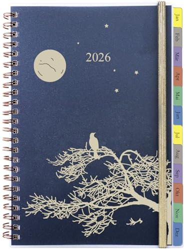 Kalender 2026 A5, Terminplaner/Wochenplaner Ringbuch mit Monatsübersicht, Passwort, Kontakt, Notizen, Innentasche, Spiralbindung Buchkalender 1 Woche 2 Seiten, Planer von Jan.26 bis Dez.26, Deutsch