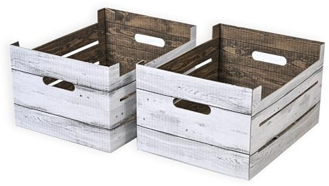 SOFTILLO Set of 2 Cardboard Storage Crates with Handles – Decorative Foldable Boxes for Home Office, Living Room, Bedroom, Wardrobe – Flat-Packed – Large – 33x25.5x18.5cm – White