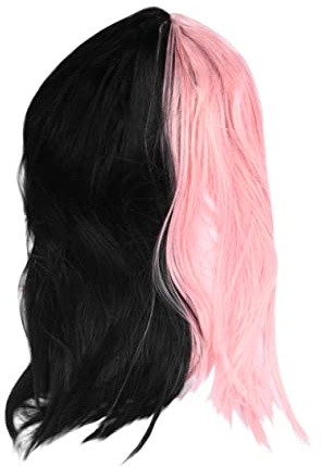 WRITWAA Peluca Sintética Larga Mitad Negra Mitad Rosa, Resistente al Calor, Transpirable y Cómoda, para Mujer, Uso Diario, Cosplay y Fiesta, Peluca Degradada de Alto Rendimiento