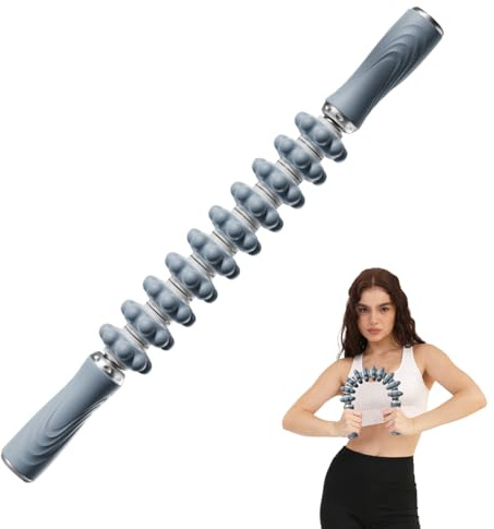 Muskeltherapie Massagestab Massageroller für Körper und Oberschenkel, Massagegerät mit Anti-Rutsch Griff, Yoga Massage Roller Stick mit Silikonzahnrädern Oberschenkel Faszienstab Tiefenmassage (Blau)