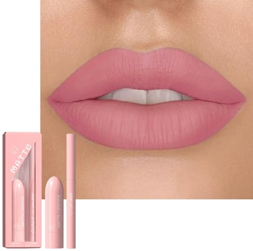 Light Pink Matte Lipstick Set, Red Lip Liner Lipgloss Pencil Kit, Nude Lip Balm Non-stick Cup Tinted, Waterproof Stick, Velvety Lip Gloss Stain Lipliner Pen, Makeup Gift for Women
