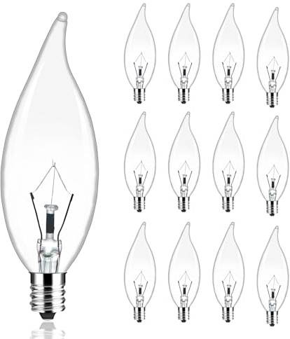 Brtstiun 12-Pack E12 Candle Light Bulbs 40W Warm White, CA10 Dimmable Chandelier Light Bulbs for Ceiling Fan, Pendants or Outdoor