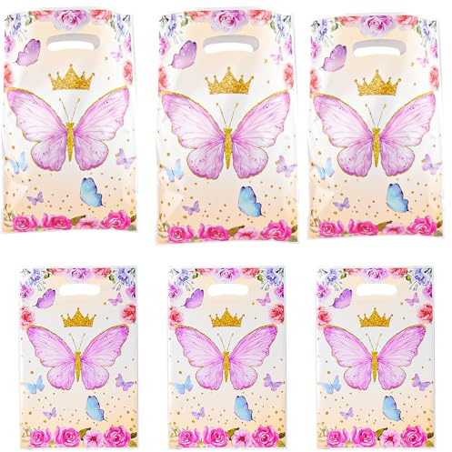 Zi Lan 30 Stück Schmetterlings-Geschenktüten mit Henkeln, rosa-lila, Geschenktüten für Kindergeburtstage, Dekorationszubehör