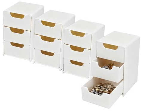 SICANAUO 4-teiliger Schubladenorganizer, 3-stöckiger Schreibtisch-Organizer zur Aufbewahrung, 13 cm hoher Kunststoff-Aufbewahrungsbehälter für Make-up, Organizer für Büro, Schule, Zuhause,Wohnheim