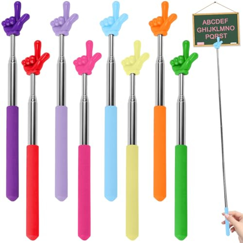 Byfoyif 8 Bacchetta Telescopica Allungabile, Puntatore Telescopico per Insegnanti, Mini Bastone Retrattile, Estensibili 22 a 60cm, Presentatore Forma di Dito per Raggiungere Estreme Distanze, 8 Coroli