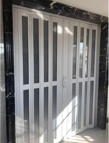 GLFNB Schiebetür für Schränke, Akkordeontür mit mattiertem Acryl, weiße Aluminium-Schiebefalttür für Raumteiler im Innenbereich, Faltschiebetür im Scheunenstil (71 x 101 cm)