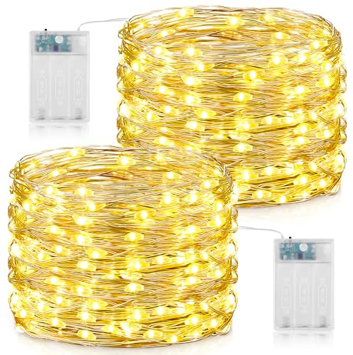 Forepin Lichterkette Batterie, 2 Stück 15M 150LED Draht Lichterkette mit Batterie Timer, Wasserdichte Kupferdraht Lichterketten für Weihnachten Festival Party Hochzeit Kinderzimmer Deko DIY