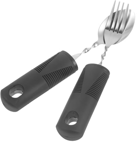 Hoement Juego de Cubiertos Adaptables para Personas Temblores de Manos, Acero Inoxidable Mango Antideslizante y Diseño Antivibraciones para Facilitar la Alimentación