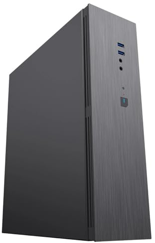 CIT S8i Slim Micro-ATX Office PC Case, Black Brushed Finish, 2 USB 3.0 Ports, Compact Business Workstation with Pre-Installed 80mm Fan, Mini-ITX Compatible