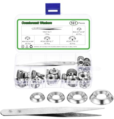 QUARKZMAN 80 Piezas Arandelas Avellanadas #6#8#10#12 Kit De Assortment De Arandelas Avellanadas De Acero Inoxidable Con Pinzas Para Partes De Accesorios Mecánicos Color Plata