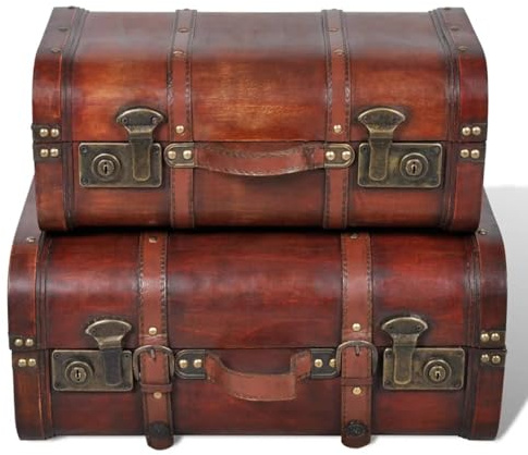 Gecheer Baule del tesoro in legno vintage, 2 pezzi marrone, per decorazione e conservazione