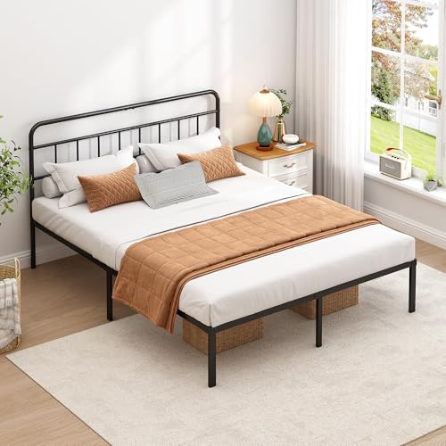 Ziguxiao Full Bed Frame with Classin Headboard, Black | Strong Metal Slats Support,Under Bed Storage Space,No Box Spring Needed,Easy to Assemble