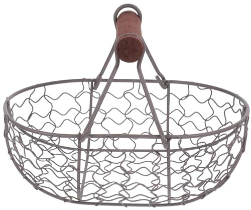 Hemobllo 2 Stück Eierkorb aus Metall - Vintage Drahtkorb mit Holzgriff für Küche & Landhausstil - Ovaler Obstkorb Gemüsekorb Aufbewahrungskorb für Frische Eier, Ernte & Ostern (Schwarz)