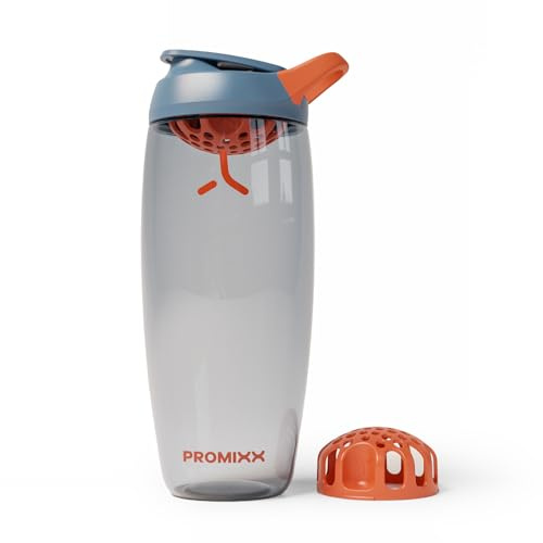Promixx Pursuit Protein Shaker Bottle – 32oz Silent Snap-Fit Mixer for Lump-Free Shakes – Leak-Proof BPA-Free Ecozen Gym Shaker with Measurement Marks for Fitness and Travel – Midnight Blue