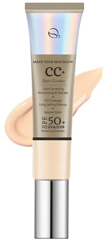 Crema CC con SPF 50+, crema giorno colorata, idratante e impermeabile, fondotinta Cushion traspirante, leggera e traspirante, idratante a lunga durata, tono della pelle uniforme