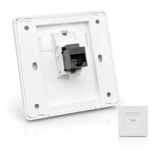 Eltichorix Universelle Netzwerkdose LAN Dose für Unterputz und Aufputz, 1x RJ45 CAT6 Gigabit Port, werkzeuglos, aus flammhemmendem PC, weiß – 86x86 mm