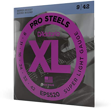 D'Addario E Gitarren Saiten | Gitarrensaiten E Gitarre | E Gitarre Saiten | Electric Guitar Strings | EPS520 XL Satz E-Gitarren-Saiten Super Light 009' - 042'
