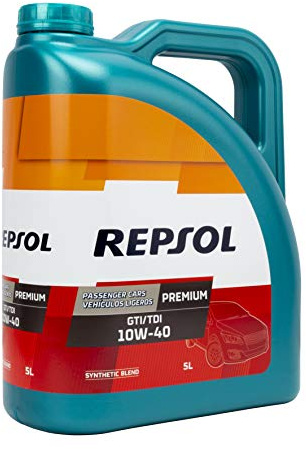 REPSOL Aceite de motor 10W-40 PREMIUM aceite parcialmente sintético ACEA A3/B4 API SL API CF GTI/TDI 5L Compatible con NISSAN Qashqai II J11, J11, CITROËN C1 PM, PN, PEUGEOT 107 Hatchback PM, PN