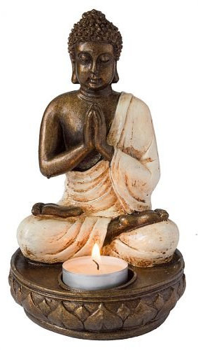 Buddha mit Teelicht Resin 18cm