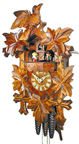 Kuckucksuhr Schwarzwald Kukus-Uhr mechanisch 1-Tag-Werk, 1 Vogel & 5 Ahorn-Blätter Musik Tanz-Figuren, Kukuksuhr Cuckoo Clock Schwarzwalduhr Kuckusuhr