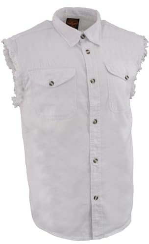 Milwaukee Leather DM4006 Men's White Lightweight Sleeveless Denim Shirt - Large