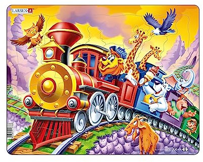 Larsen US14 Rahmenpuzzle für Kinder I Zootiere auf Einer Zugreise I Puzzle ab 3 Jahre I Schönes Kinderpuzzle mit 30 Teilen I Spiel, Spaß & Lernen