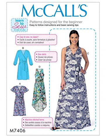 McCall's Damen Schnittmuster 7406 zum Nähen lernen für Wickelkleider und Gürtel